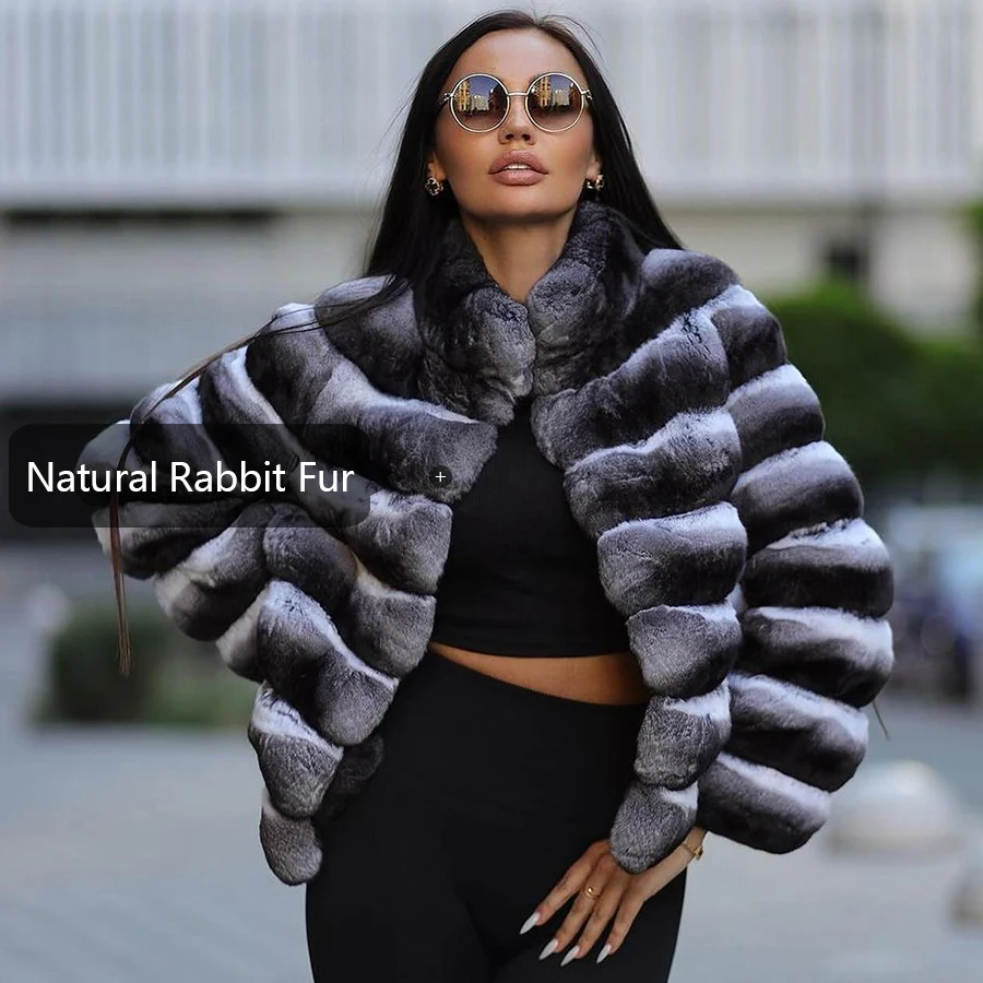 Women Rabbit Fur Jacket Female Short Fur Coat  Real Rabbit Fur Coats Best Selling Natural Fur Jackets