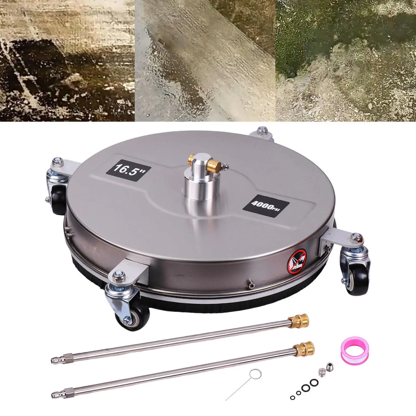 Pressure Washer Surface Cleaner with 4 Wheels Stainless Steel, 4000 PSI, 1/4