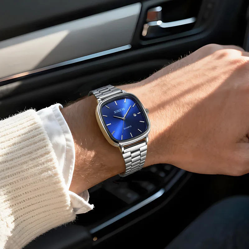 Reloj de negocios para hombre Black Friday, reloj cuadrado de ocio a la moda para hombre, reloj de cuarzo con calendario de aleación de acero inoxidable, regalo