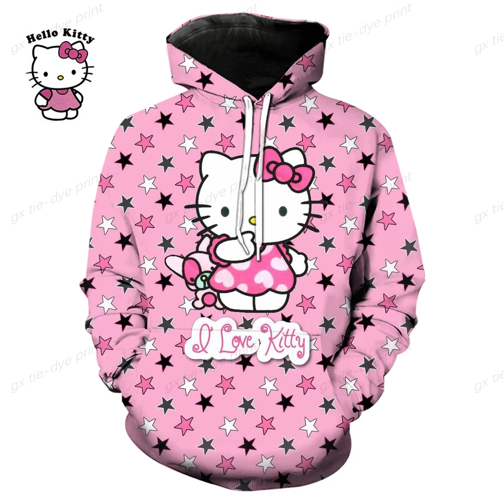 Sanrio Anime Cute Printed Hoodies Women Cartoon Hello Kitty Y2k Korean Students Loose Sweatshirt Fashion Sweet Cardigan Clothing