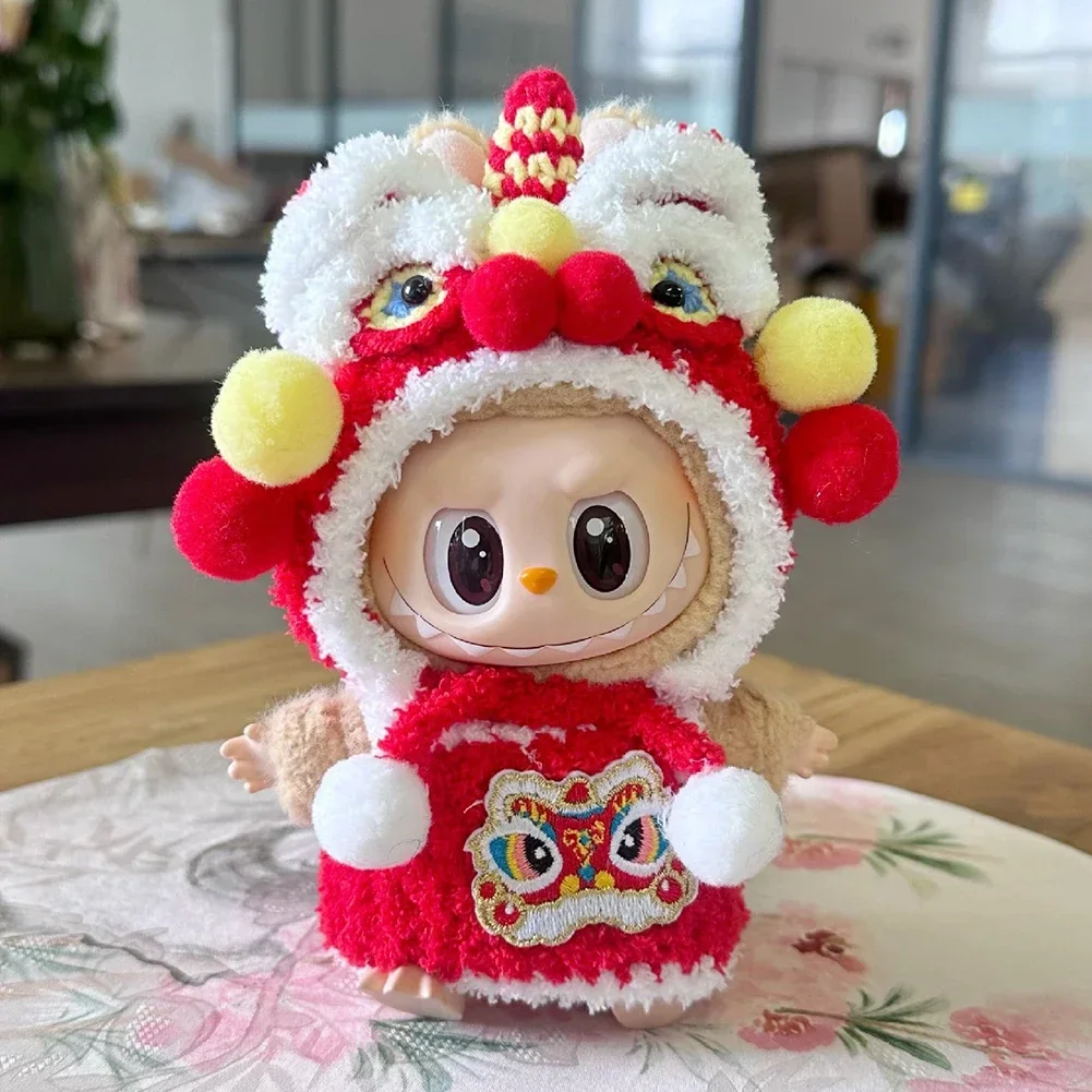 17cm Mini Doll'S Clothes Outfit Accessories For Korea Kpop Exo Labubu Idol New Year's happy handmade lion dance suit Clothing