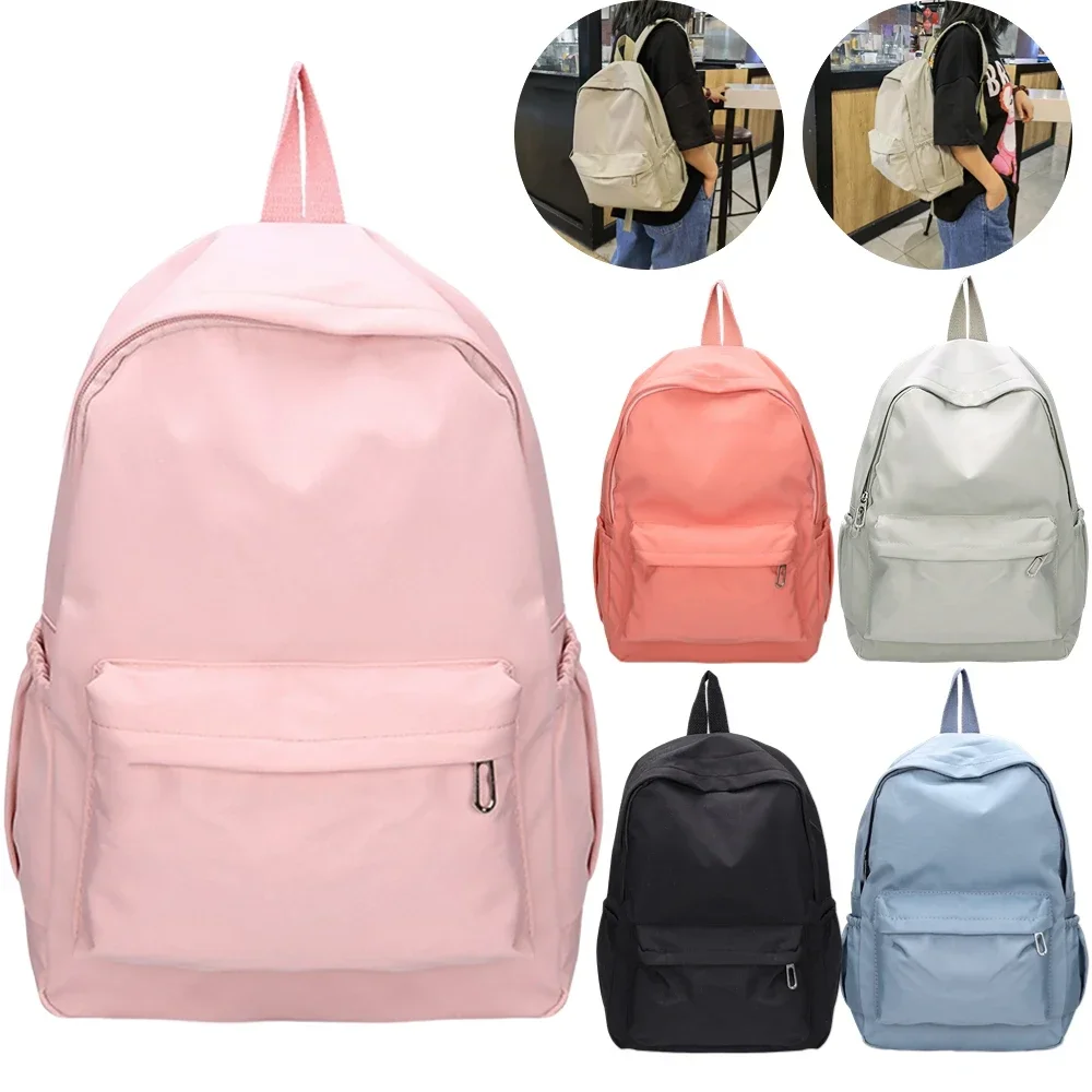 Preppy Solid Color Shoulder Bag Nylon School Knapsack Korean Teenager White Sports Travel Backpack for Women