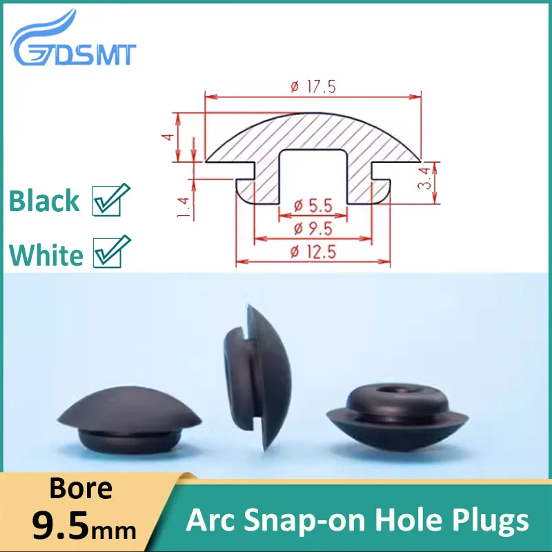 9.5Mm Snap-On Gat Pluggen Siliconen Rubber Afdichting Blanking Einddoppen Buisbuis Inzetstuk Afdichting Stop Zwart/Wit