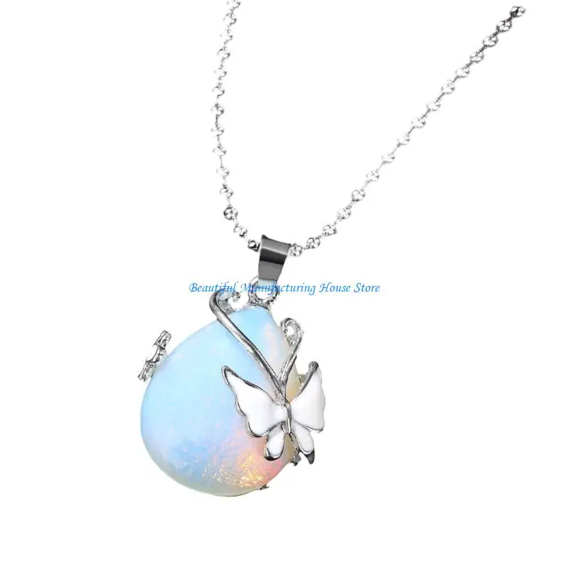 

E56A Lightweight Butterfly Amethyst Pendant Necklace Comfort Wear Clavicle Chain Charm Jewelry For All Day Elegances
