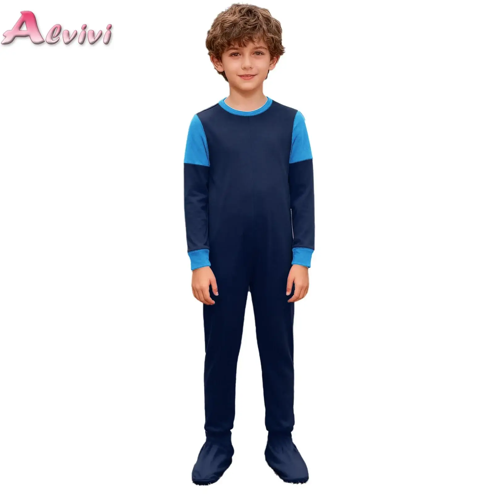 Kids Boys Girls Color Block Footed Jumpsuit Special Needs Adaptive Clothing Long Sleeve Anti-Strip Back Full Zipper Full Unitard