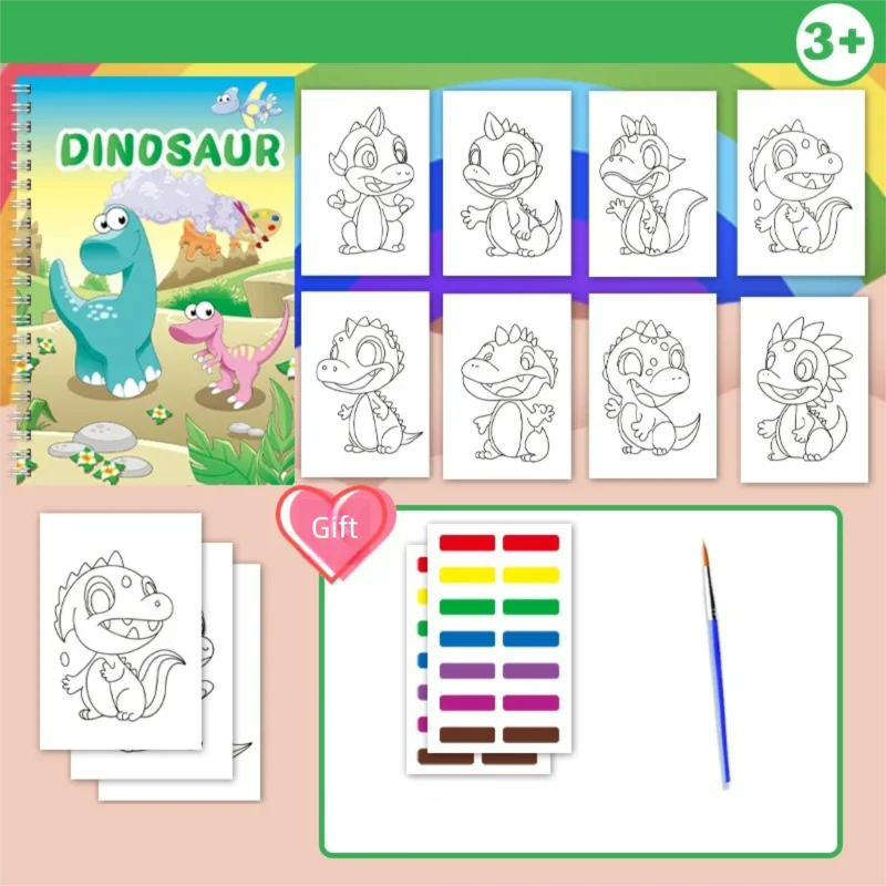 

Children's Dinosaur Water Drawing Book with Pigments Watercolor Coloring Fun