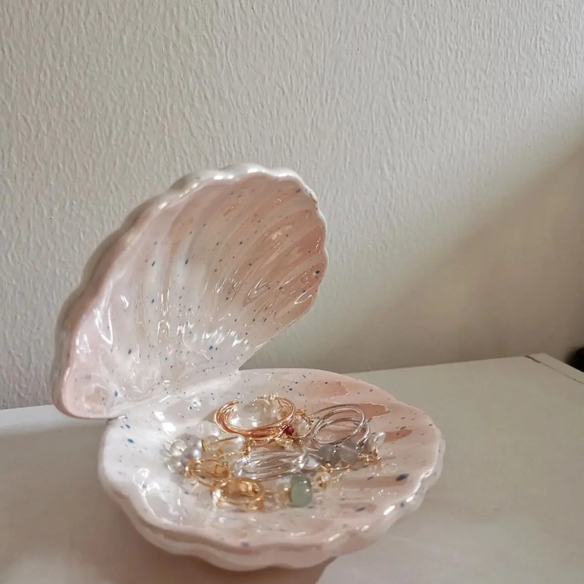 Cute Ceramic Shell Shaped Storage Box Jewelry Ring Necklace Shaped Storage