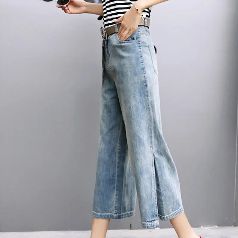 Jeans 2023 Spring/Summer New Women's Thin Split Wide Leg Pants Show Slim Fashion High Waist Denim Casual Pants