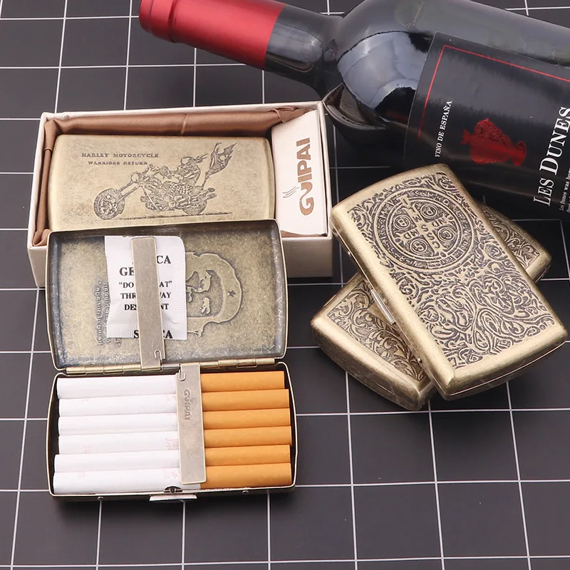 Portable Bronze Cigarette Case, Carving Men's Flip Metal, Compressive Cigarette Storage Box, Tobacco Holder, New, 12 Packs