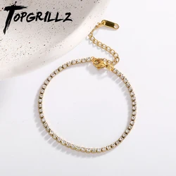 TOPGRILLZ 2MM Waterproof Stainless Steel Tennis Chain Adjustable Rhinestone Bracelet Shiny Crystal Chain on Hand Sexy Accessorie