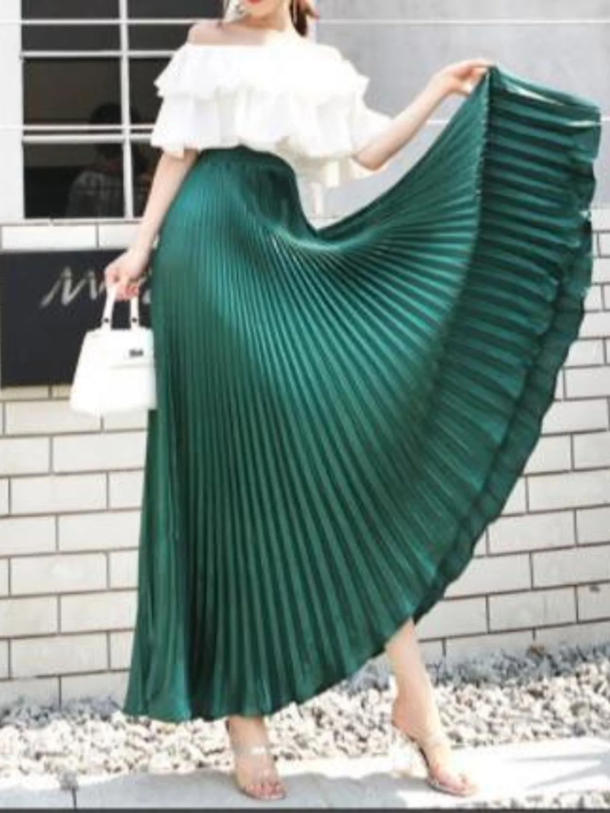 سليم صالح عالية الخصر مطوي تنورة طويلة المرأة Ele منتصف طول Gored تنورة عالية الخصر تصميم Faionable Busin عادية #4