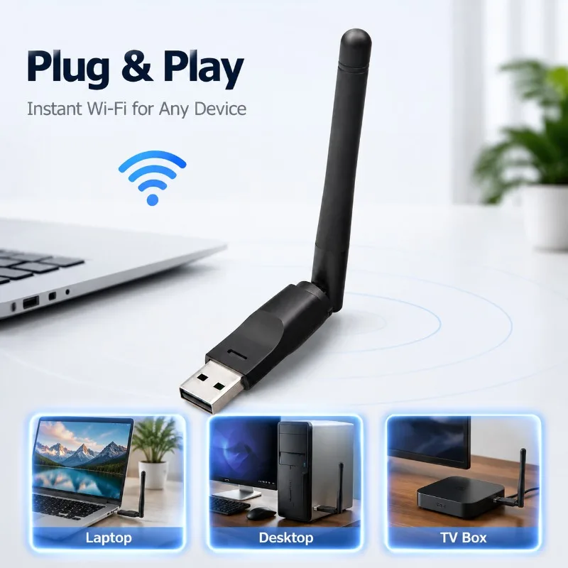 Driver-free MT7601 Mini USB WiFi Adapter Delivers Stable 150Mbps 2.4G Network Access Compact External Design Works As Portable