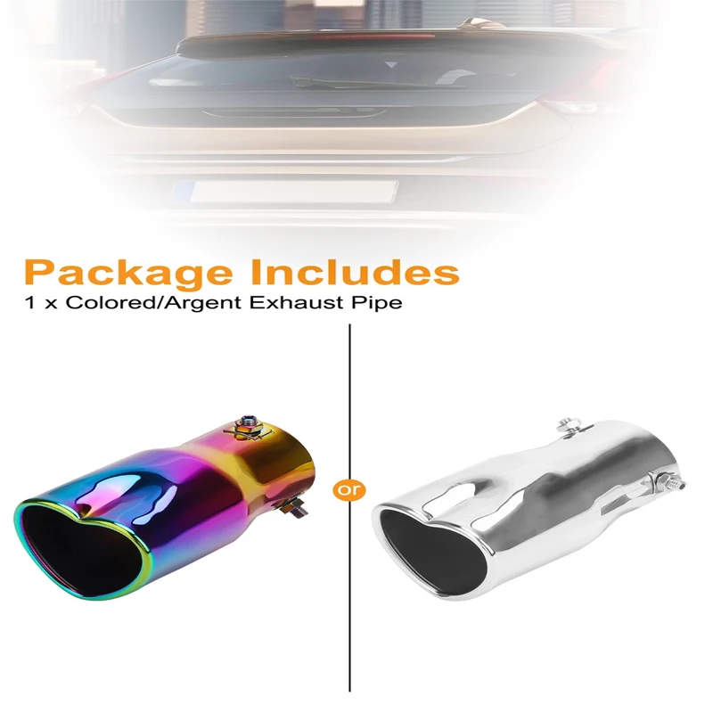 

Car Parts New Design Heart Shape Style Car Accessories 2.5 Inch Stainless Steel Silver Colorful Exhaust Tips Muffler Tail Pipe