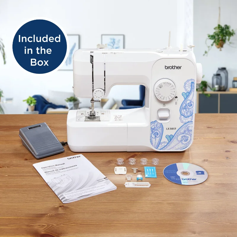 Hot sale of the latest household Brother LX3817 17-Stitch Portable Full-Size Sewing Machine, White mini machine a coudre