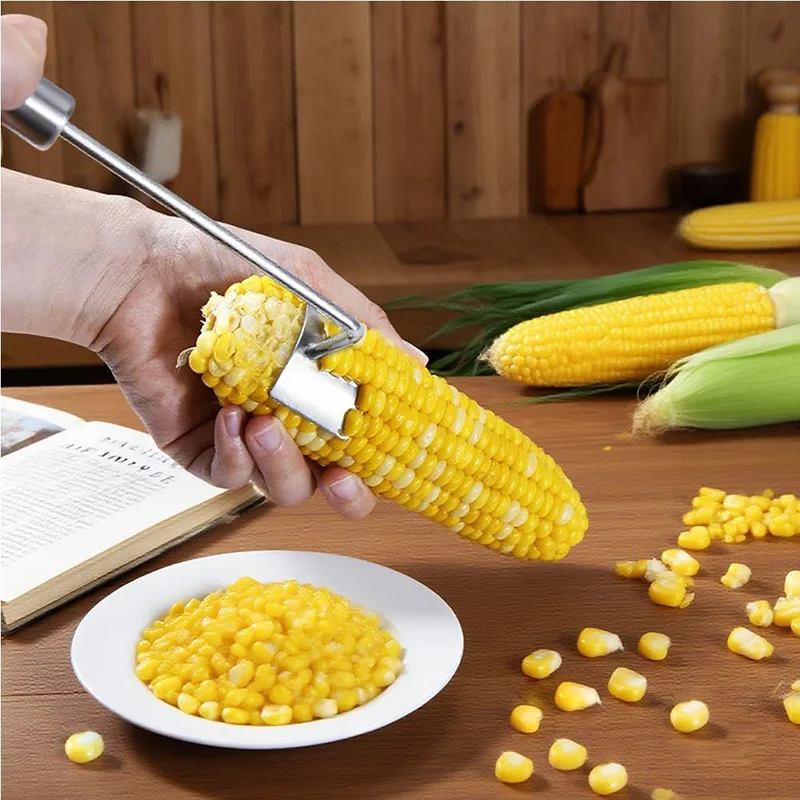 Stainless Steel Corn Peeler Corn Cob Stripper Long Handle Corns Thresher Peeler Corn On The Cob Remover Corn Cutter Kitchen Tool