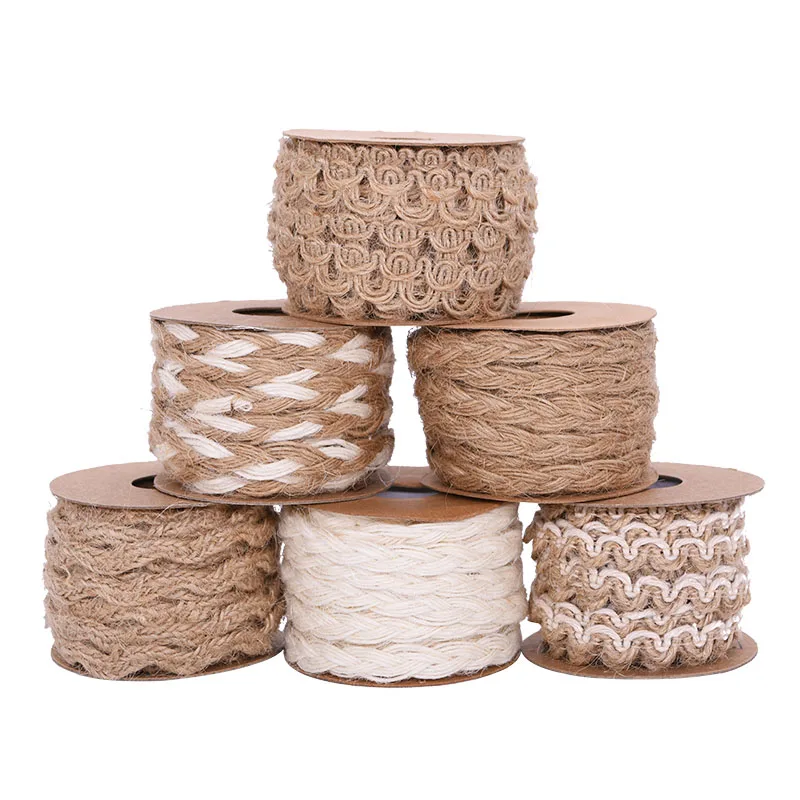5 metros Natural Vintage arpillera listón de yute s Navidad Fiesta hecho a mano regalo envoltura DIY blanco listón de yute hogar boda decorativa