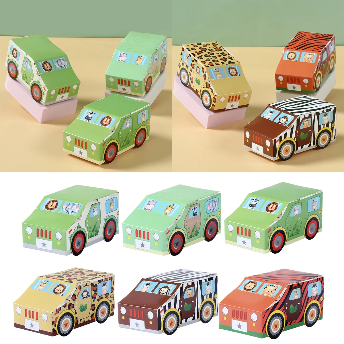 Jungle Animals scatola di caramelle a forma di auto Jungle Safari Happy 1st Birthday Party Decorations Kids Boy Favors Gift Baby Shower Supplies