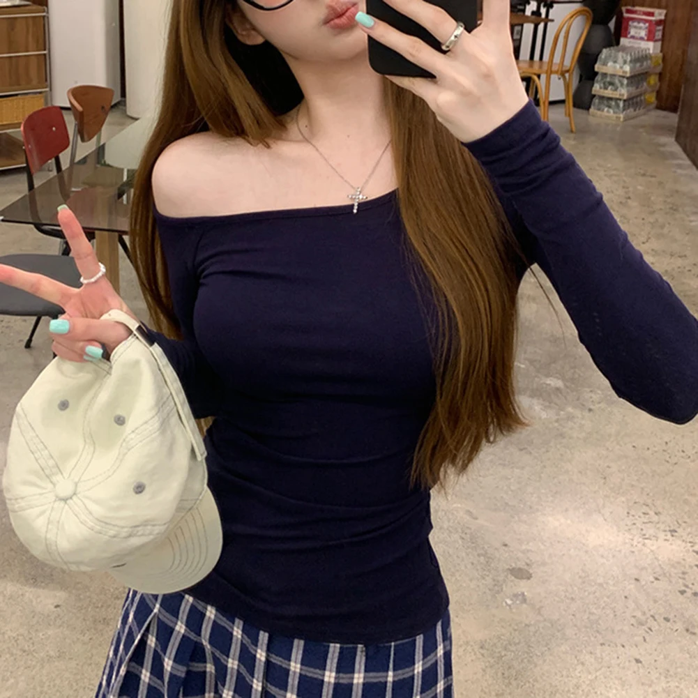 ملابس يومية غير رسمية للحفلات، قميص نسائي مثير باللون الأزرق الداكن، بأكمام طويلة، متوفر بمقاسات مختلفة