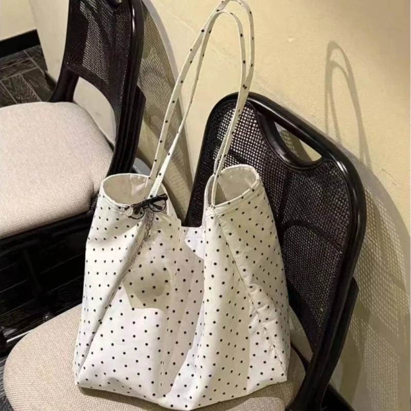 Корейская холщовая сумка-тоут в горошек большой вместимости, повседневная городская сумка через плечо для женщин, новый стиль