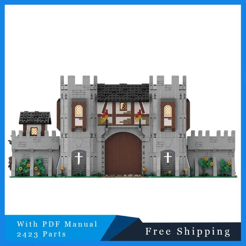 

2423 шт. MOC, средневековая европейская архитектура, серия кирпичей, серый замок, модульный строительный блок, модель, детская сборка, рождественские подарки