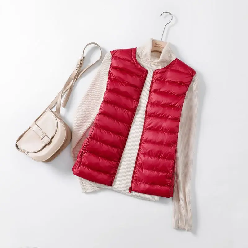Chaleco ligero De plumas para Mujer, Chaqueta acolchada sin mangas con cuello redondo, chaleco De invierno portátil para Mujer, Chaqueta De Mujer VT-327