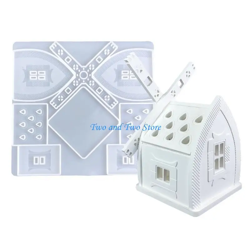 

HX6F Ornament Mould Flexible Silicone Mold for Office Decoration Windmill House Shaped Desktop Embellishment Making Molds