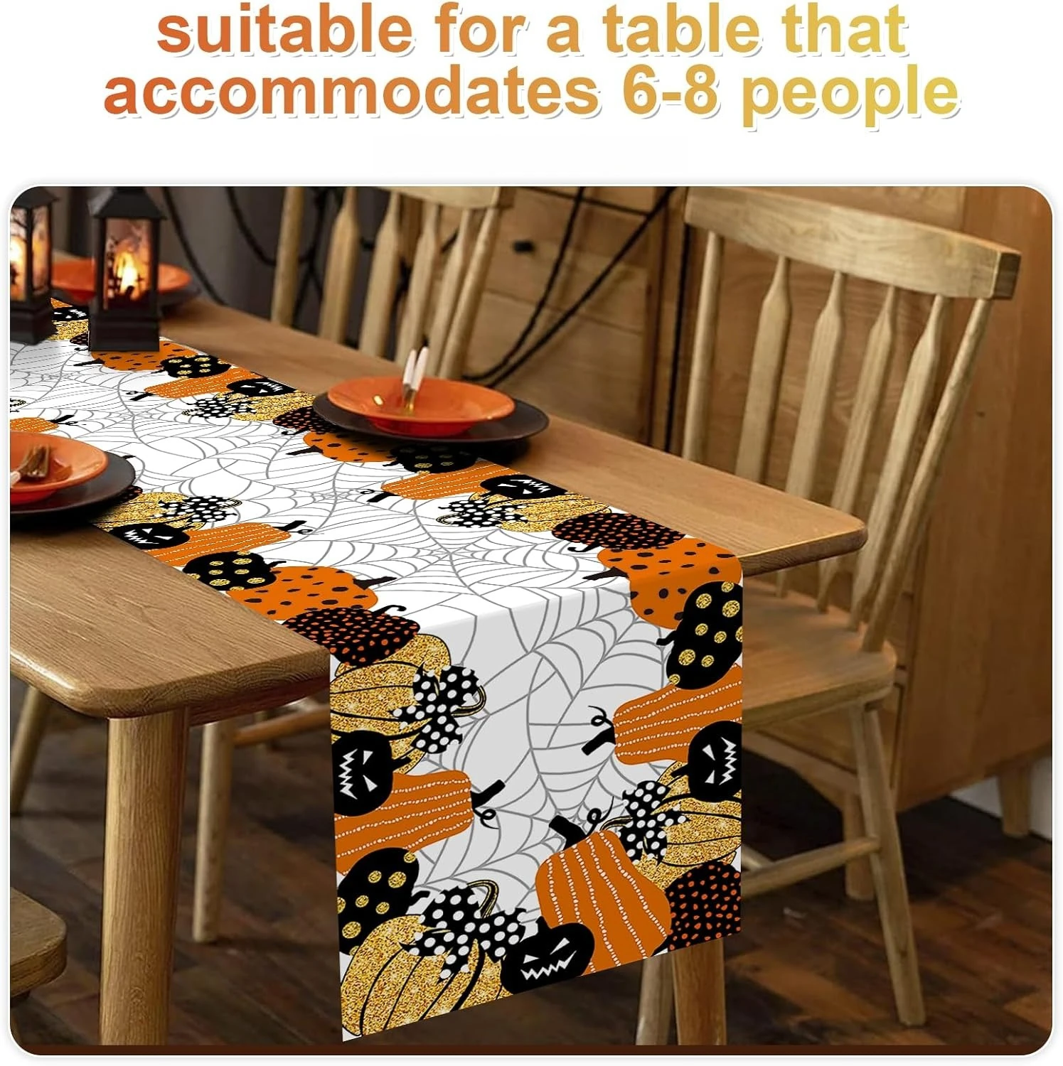 Halloween Spooky Pumpkin Spider Web Linen Table Runner Party Decor Farmhouse Kitchen Dining Table Runner Halloween Decorations