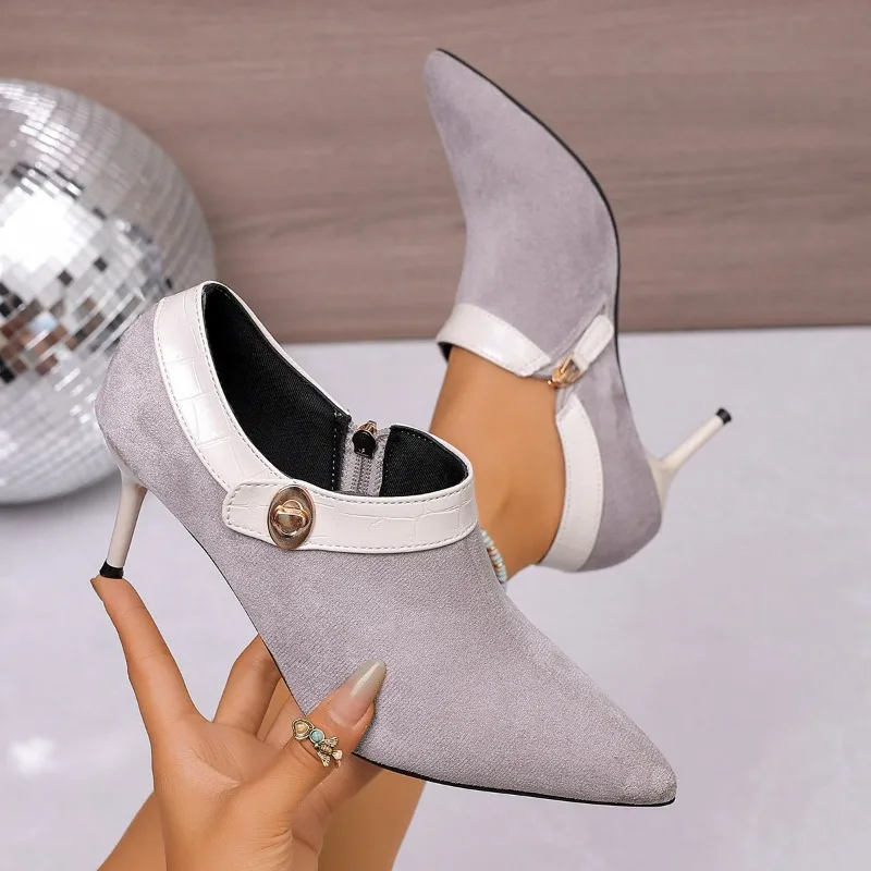 

Black High Heels Women 2025 Spring New Fashion Niche Design Pointed Toe Stiletto Ankle Boots Deep Mouth Single Shoes