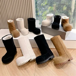 Size 35-43 Luxury Wool Blend Warm Snow Boots Women Pull On Brand Winter Boots Loose Version Big Head comfortable Casual Shoes