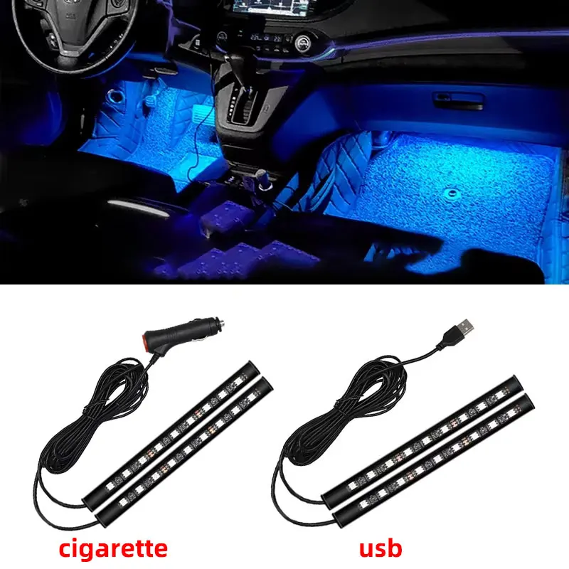 

2 в 1, светодиодный автомобильный неоновый светильник для ног, светодиодная подсветка для украшения интерьера, прикуриватель, USB атмосферная лампа, аксессуары для автомобиля