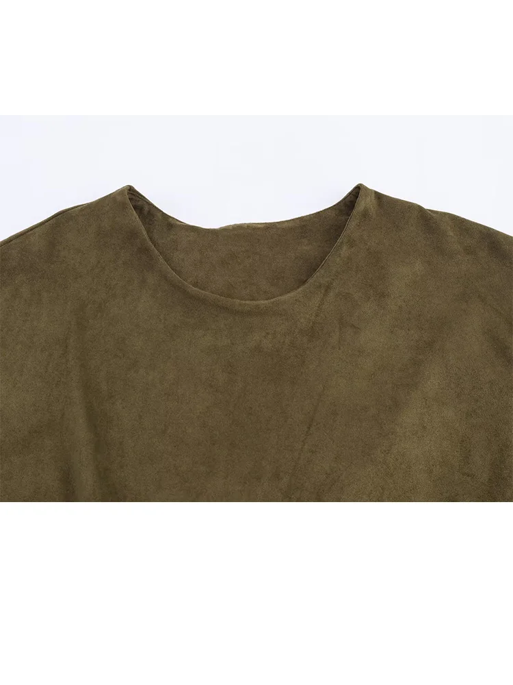 HH النساء السراويل الصلبة دعوى فضفاضة سستة مطوي كم طويل س الرقبة البلوز أعلى + حزام الخريف تزيين جيب بالون نسخة السراويل #3