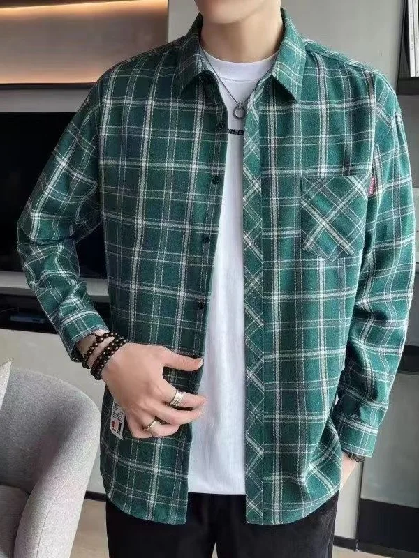 

Men's Pure Cotton Work Shirt Long Sleeve Plaid Casual Style Spring Autumn Wear Resistant Dirt Proof Anti-Scalding for Welder