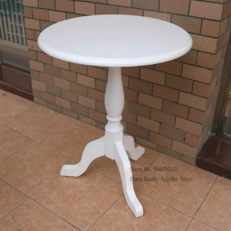 Solid Wood Small Round Table, American Sofa European-style Simple Round Coffee Table, Side Corner Table, Metal Tissue Holder