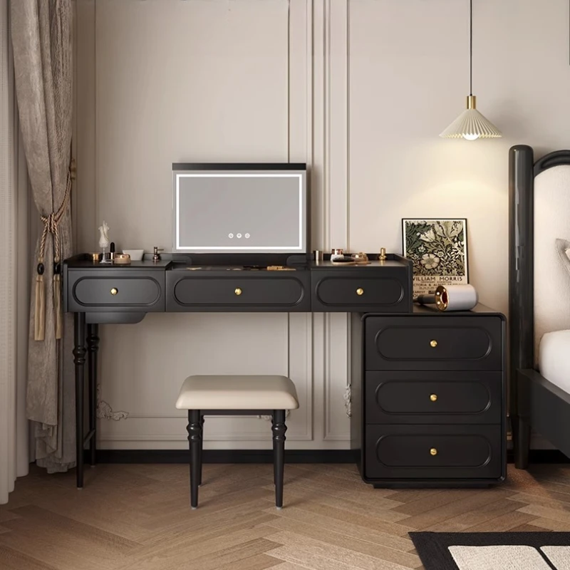 

Rooms Wood Makeup Vanities Cabinets Modern Simple Black Dress Table Side Bedroom Comfortable Tocador Con Espejo Home Furniture
