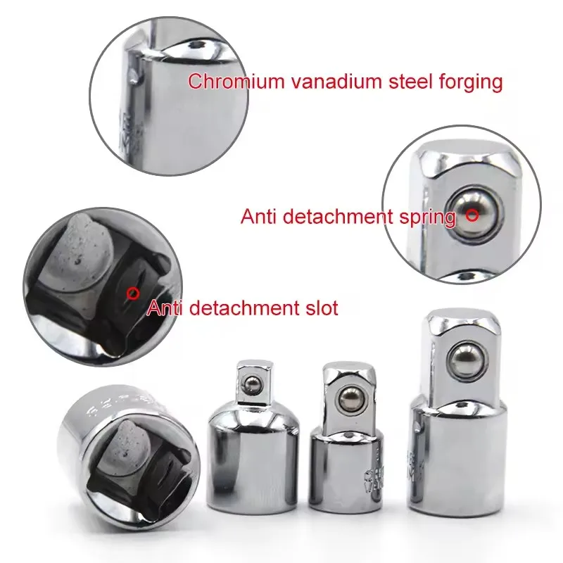 4Pcs Set Sleeve Square Conversion Head Impact Socket 1/2 3/8 1/4 Converter Wrench Drive Auto Adapter Extension Rod Tool Set