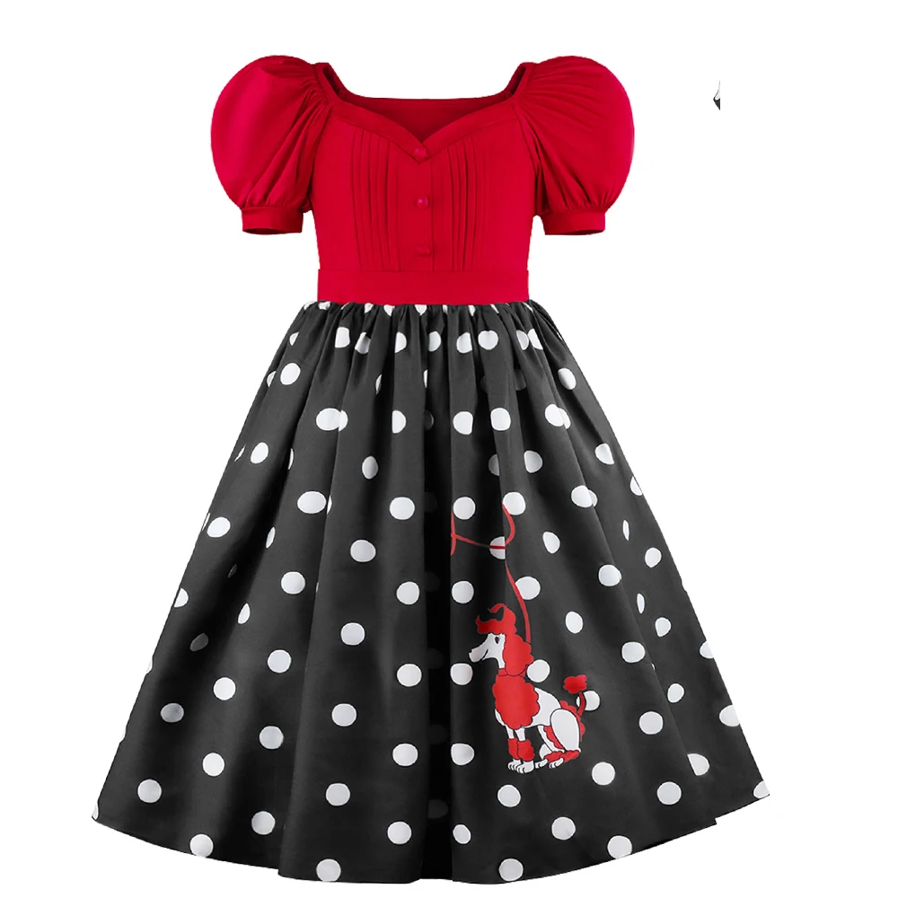 Summer Princess Dress Polka Dot Vintage Dress Eyewear headwear bow tie Sets Retro Kids Baby Girl Valentine's Day Newyears