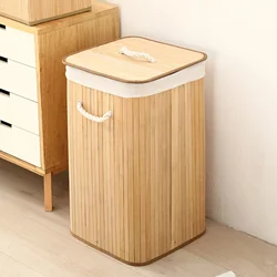 Large Capacity Foldable Laundry Basket Grocery Basket Bamboo Dirty Clothes Storage Bucket For Home Original Color Round