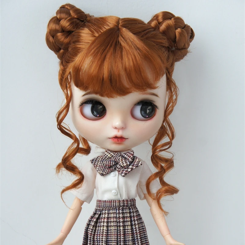 JD729 8-9inch 9-10inch  Chinese Twin Buns Synthetic Mohair BJD Wigs  1/3 SD DOD Bltythes Doll Accessories