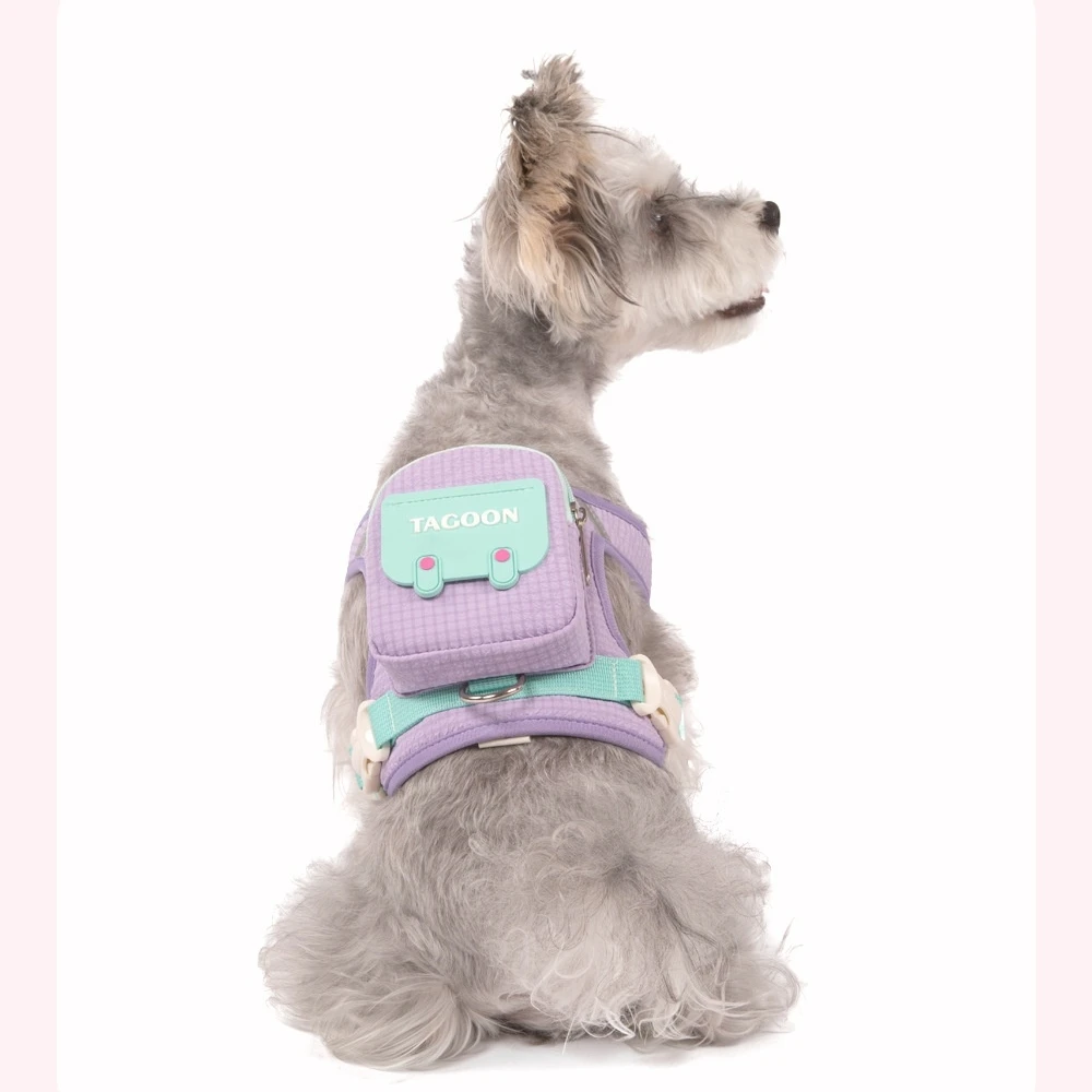 Dog Backpack Harness Cute Plaid Outdoor Self-Carrying Bag for Pets Puppy Chest Vest for Walking Adjustable for Small Medium Dogs