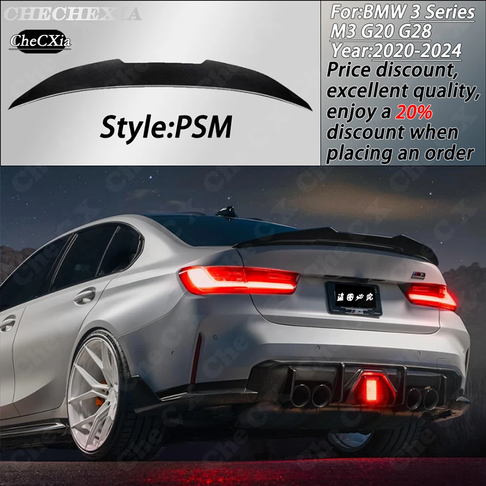 

For BMW 3 Series M3 G20 G28 G80 2020-2024 True Carbon Fiber Rear Spoiler PSM Style ABS Material Rear Spoiler Trunk Cover Wing