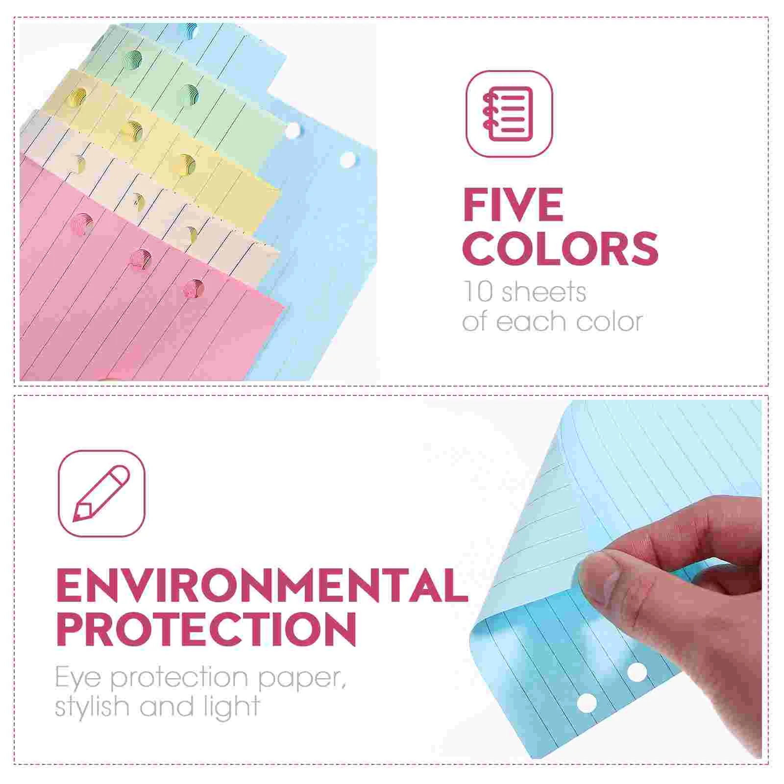 Livro de notas com 6 furos, inserções de papel, recargas, forro de grão reto, planejador de folhas soltas, escritório