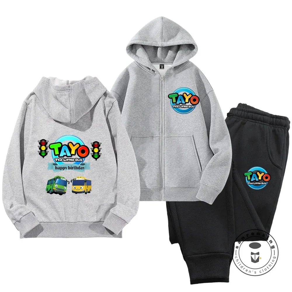 Cartoon Fashion Tayo the Little Bus Zipper Hoodie Set Casual Suit Fall Clothes for Kids Sports Hoodies for Boys and Girls