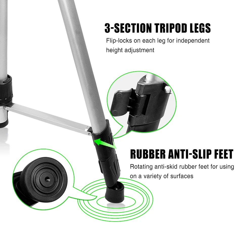 CLUBIONA Treppiede telescopico regolabile universale in alluminio da 1,5 m Testa inclinabile filettata 5/8,1/4 a sgancio rapido per fotocamera con livelli laser