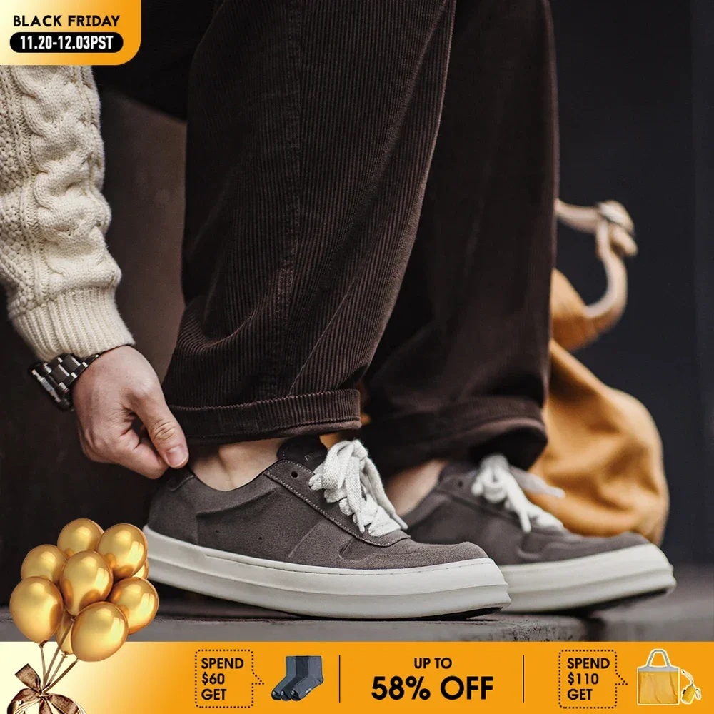 

Maden New Men's Spring Vintage Platform Sneakers Low-Top Chunky Sole Lace-Up Shoes Casual Slip-On Height-Increasing Board Shoes