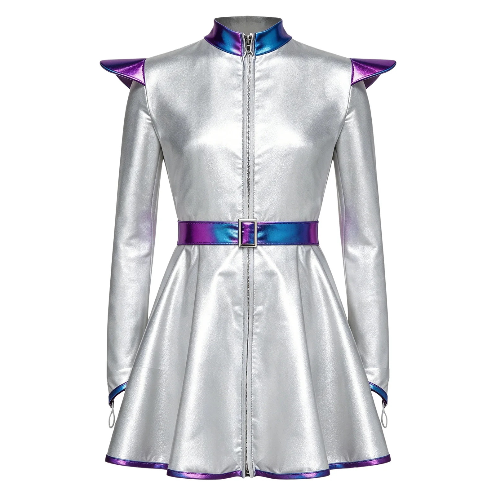 Girls Alien Costume Halloween Galaxy Outerspace Outer Space Robot Fancy Dress Shiny Metallic Dresses Cosmic Performance Costume