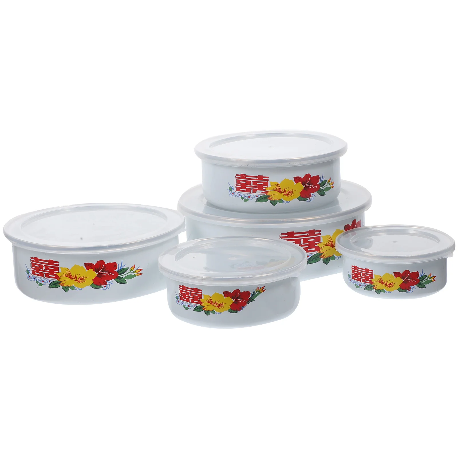 5 Pcs Household Refrigerator Kitchen Sealing Box Set of Five Food Bowls Deepen Enamelware Salad Soup Mixing Fresh