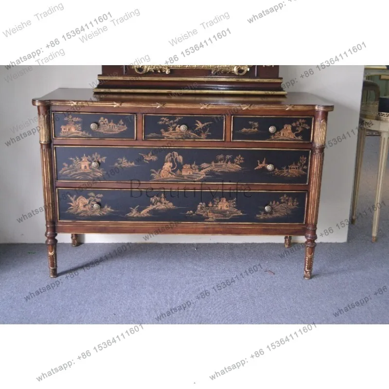 European French classical black background gold paint hand-painted landscape pavilion sticker veneer countertop entrance