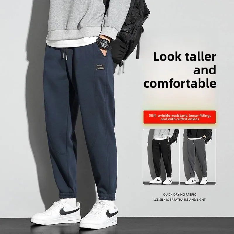 

Men's Fce Lined Casual Sweatpants Loose Fit Autumn Spring Sle Elastic Waist Youth Faion Long Trousers Comfortable Spor