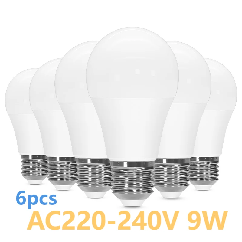 6pcs LED Light Bulbs E27 Edison Screw Bulb 220V 60W Equivalent 9W 900lm Warm White 3000K Cool White 6500K ES Screw in Light Bulb