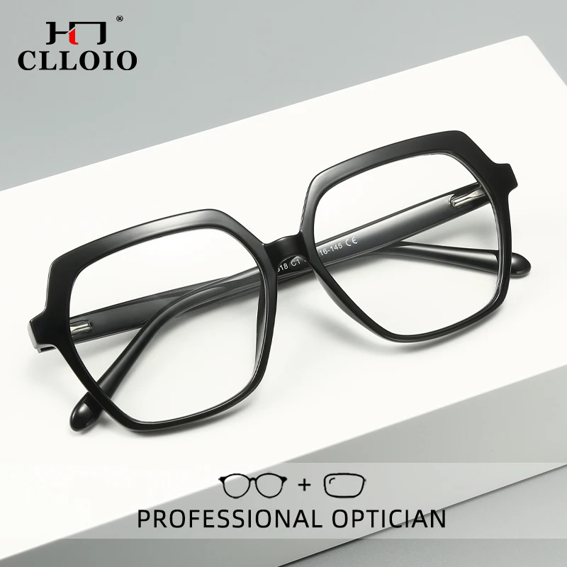 

CLLOIO Fashion Women Reading Glasses Anti Blue Light Blocking Polygon Oversize Frame Myopia Hyperopia Prescription Glasses 2018